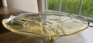 Rare Jubilee Yellow 3 footed Platter by Lancaster Glass Co. Circa 1930 - Picture 1 of 6