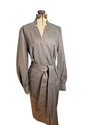 Gray Wool BROOKS BROTHERS Size 6 Belted Coat Pencil Dress Lantern Sleeve - Image 1 of 4