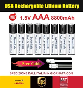 2-6 PZ. BATTERIE RICARICABILI AAA LITIO 1,5V 8800 mAh–ALTA CAPACITÀ,LUNGA DURATA - Foto 1 di 25
