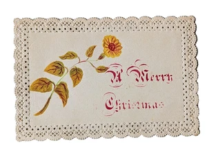 Antique Card Victorian Christmas Delicate Cut-Out Lace Border Flower 2.75 x 3.5" - Picture 1 of 3