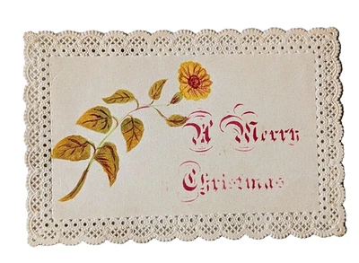 Antique Card Victorian Christmas Delicate Cut-Out Lace Border Flower 2.75 x 3.5" - Image 1 of 3