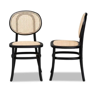 Baxton Studio Garold Brown and Black Wood 2-Piece Cane Dining Chair Set - Picture 1 of 6