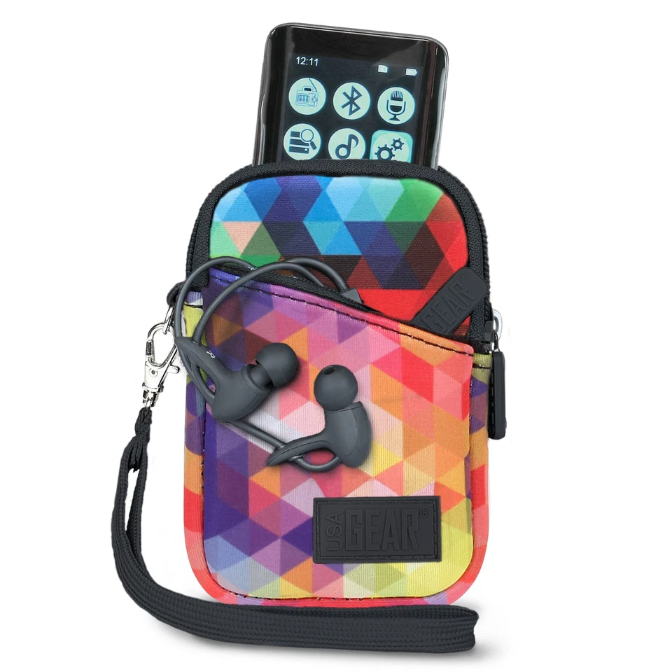 USA GEAR Neoprene MP3 Player Carrying Case - Belt Loop, Wrist Strap (Geometric) - Image 1 of 4
