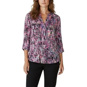NYDJ 3/4 Sleeve Printed Pintucked Back Blouse Multicolor Stained Glass Print Med - Picture 1 of 10