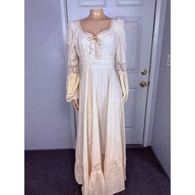 Vintage 70s Gunne Style Womens Dress Prairie Floral Lace Formal Party Cotton U30 - Image 1 of 4