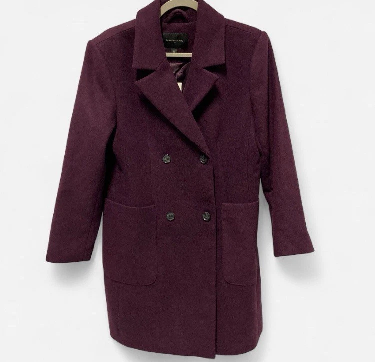 Banana Republic Classic Coat Pinot Noir Monochromatic Medium Petite NWT $230 - Image 1 of 4