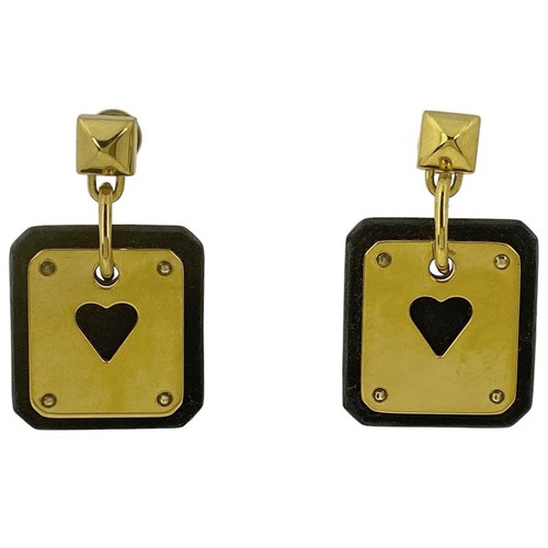 HERMÈS HERMES Asdukur Orecchini Asso di Cuore Orecchini Oscillante Pelle Placcata Oro Oro...