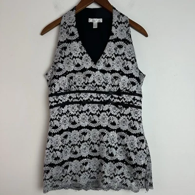 Top halter de encaje floral negro blanco lentejuelas Y2K hada capricho gótico verano años 90 M Foto 1 de 4