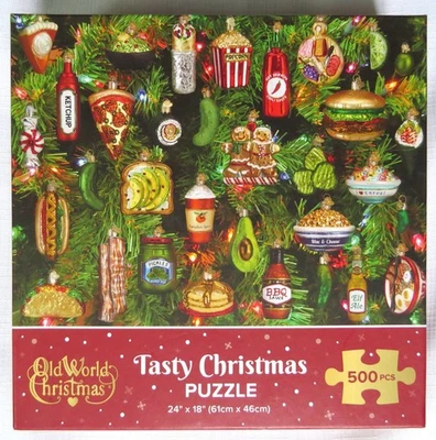 Old World Christmas TASTY CHRISTMAS Puzzle 500pc Glass Food Ornaments NIB NEW - Image 1 of 2