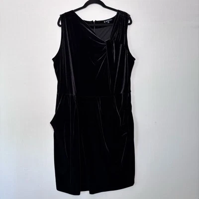 Anne Klein Velvet Sheath Dress Size 3X Black Asymmetric V-Neck Pockets Holiday - Image 1 of 4