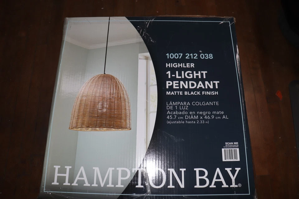 Highler 1-Light Island Pendant with Natural Rattan Shade Matte Black HD5887A3 - Image 1 of 4