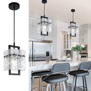 Black Crystal Pendant Light for Kitchen Island, Luxury Water Ripple Glass Cha... - Picture 1 of 7