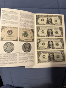 Uncut Sheet Of 4 2001 $1 One Dollars U.S. Bills Bureau Of Engraving & Printing - Picture 1 of 5