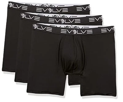Paquete de 3 calzoncillos boxer Evolve deportivos de malla de 6"" negros medianos para hombre Foto 1 de 2
