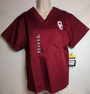 Women's Scrub With OU Logo Embroidered in Burgundy Color Size Small NWT - Image 1 of 4