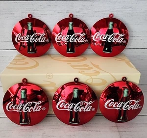 Coca-Cola Round Trim a Tree Red & Polar Bear Reflective Ornaments Lot of 6 - Picture 1 of 9