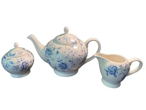 Churchill Prague Blue Rose Chintz 3 Piece Teapot Set - Picture 1 of 14