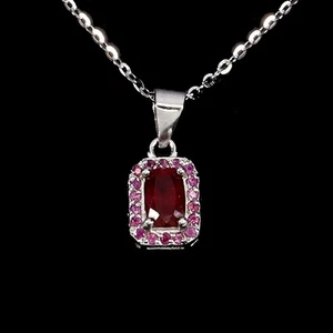 Summer 925 Sterling Silver Necklace Octagon Ruby 6x4mm Natural Gemstone 18in - Picture 1 of 13