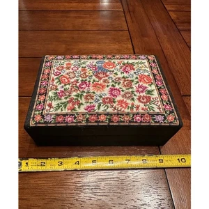 Floral Jewelry Box Vintage Style Organizer Black Case with Compartments - Picture 1 of 8