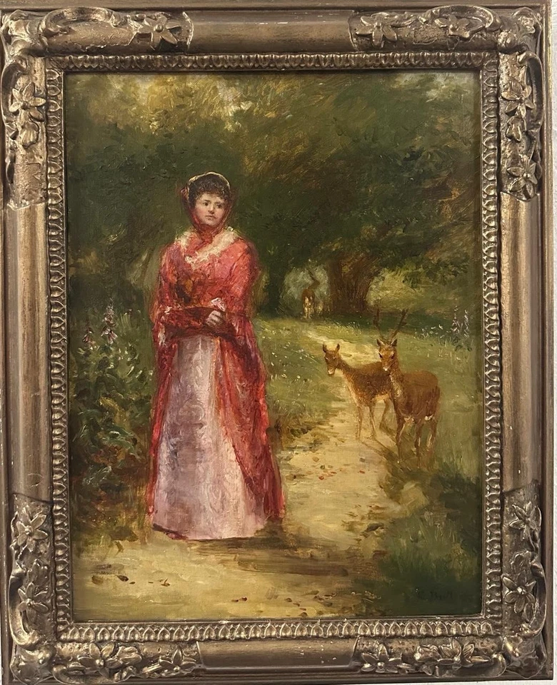 Edith Bullock : Young Lady With Deer , Oil On Canvas , Signed - Image 1 of 4