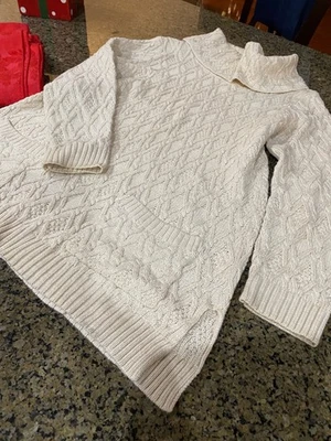 Suéter Jeanne Pierre Crema Tejido con Cable Túnica Cuello Alto Talla M Pescador Elegante Foto 1 de 2