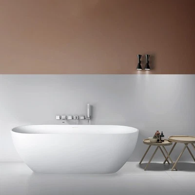 68.9"Solid Surface Freestanding Bathtub Oval Soaking Tub W/Overflow Pop-up Drain - Image 1 of 4