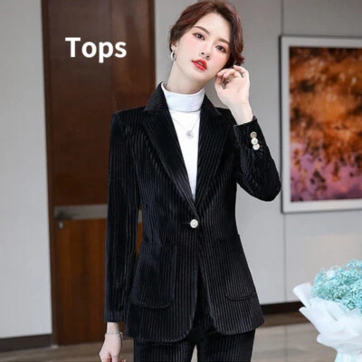 Dama Cálido Terciopelo Blazer Chaqueta Abrigo Acampanado Pantalones Pantalones Campana Conjunto de Traje Foto 1 de 4