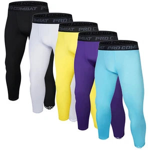 Men's Athletic 3/4 Compression Pants Tights Sports Base Layer Bottoms Pants - Picture 1 of 52