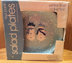 HOME FOR THE HOLIDAY Collezione Winter Frost Pupazzo di Neve 8" Set 4 Piatti Insalatiera Nuovi con Scatola - Foto 1 di 10