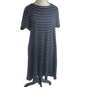 DKNY Shirt Dress Blue White Striped Ribbed Stretch Short Sleeve Womens Size XL - Picture 1 of 6
