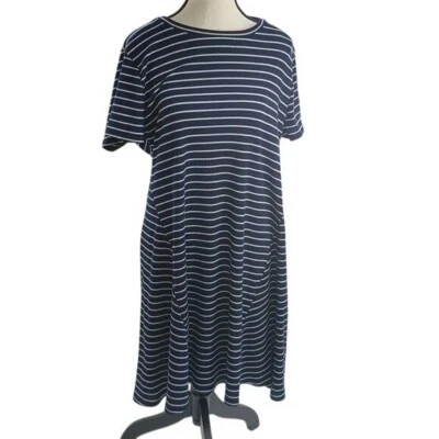 DKNY Womens Size XL Navy Blue White Striped Short Sleeve Casual T Shirt Dress - Image 1 of 4