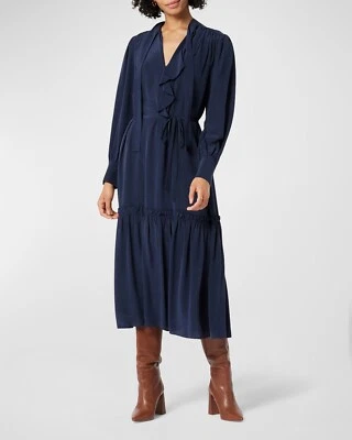 NUEVO CON ETIQUETAS $448 Vestido Midi Joie Roussel Acanalado Volantes Seda M Foto 1 de 4