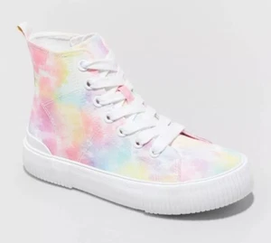 Girls' Cora Tie-Dye Zipper Lace-Up Sneakers - Cat & Jack - SIZE 4 - Picture 1 of 4
