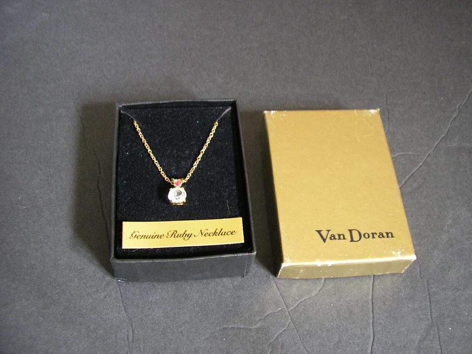 Van Doran Genuine Ruby Necklace, double stone pendant., gold tone With 18” Chain - Image 1 of 1