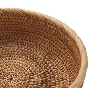 Natural Rattan Round Fruit Basket Bowls Handwoven Storage Serving Baskets Wicker - Picture 1 of 6