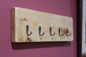 5 key hook antique pine wax reclaimed wood timber hanger utility room shed hall - Picture 1 of 5