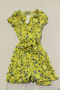 Gap Kids Girl's Cap Sleeve Floral Button Down Romper KB8 Yellow Small (6-7) NWT