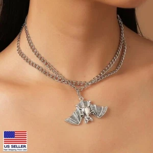 Fashion Women Halloween Vintage Chain Necklace Gothic 3D Bat Pendant 1071 - Picture 1 of 5