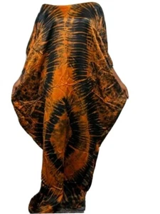 African Print Silky Satin Tie Dye Abaya Kaftan Adire Maxi Dress One Size - Picture 1 of 3