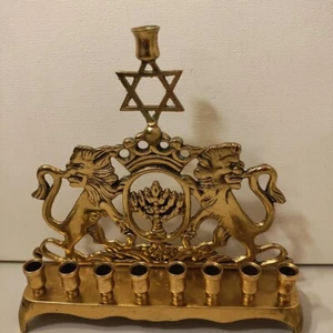 Ottone Leoni di Giuda Menorah, Panca Chanukah Pietra Monorah Ottone Leoni di Giuda - Foto 1 di 22