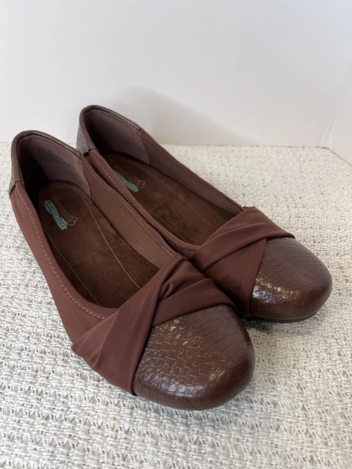 Baretraps Mujer Brumoso Imitación Cuero Puntera Redonda Planos Marrón Talla 9 Espuma con Memoria Foto 1 de 4