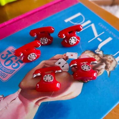 Vintage 1940s Button Covers Red Novelty Telephone Accessories 40s 50s Lot Of 5 - Image 1 of 4