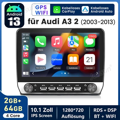 Für AUDI A3 8P 03-2013 Android 14 Carplay Autoradio GPS Nav WIFI BT FM SWC 2+64G - Bild 1 von 4