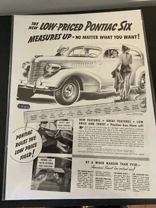 Vintage 1938 Pontiac Six Car Advertisement Approx 14"x10" Print Advertisement - Picture 1 of 4