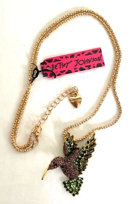NUEVO Betsey Johnson Cristal Colibrí Colgante en Collar Cadena Oro Foto 1 de 4