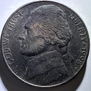 1998 P Jefferson Nickel Tilted Collar Error - Picture 1 of 14