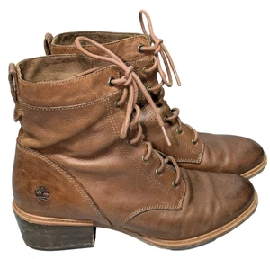 Timberland Sutherlin Bay Womens 10 Brown Leather Heeled Lace Up Combat Boots - Picture 1 of 17