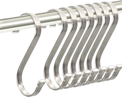 Ganchos en S de alta resistencia, gancho en forma de S de acero inoxidable para ollas colgantes y utensilios de cocina Foto 1 de 4