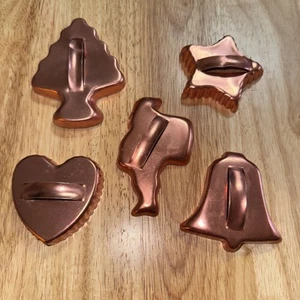 5 Vintage Copper Cookie Cutters Christmas With Handles - Picture 1 of 7