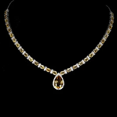 925 Sterling Silver Necklace Pear Citrine 14x10mm Natural Gemstone Jewelry 19in - Image 1 of 4